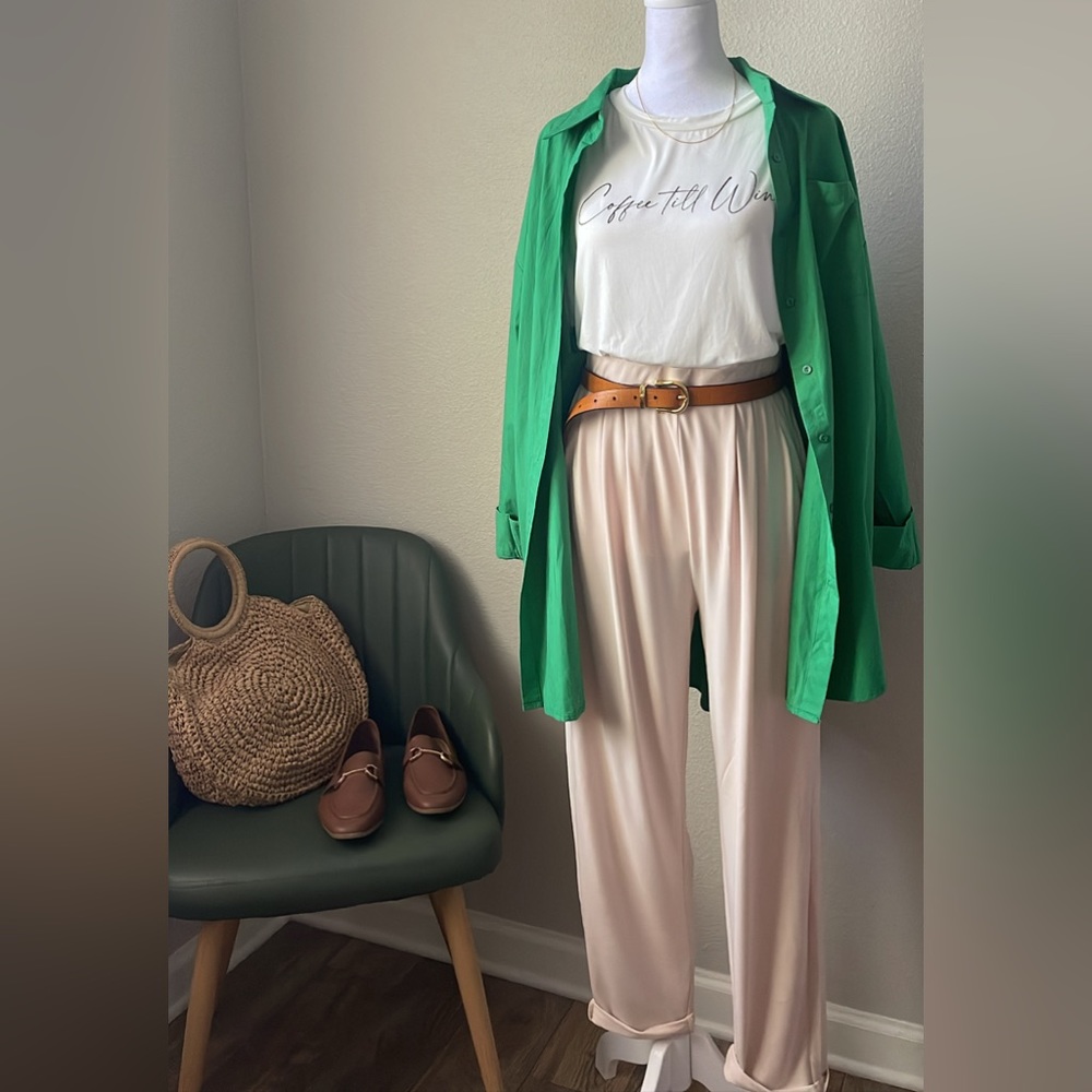 New - Hers & Mines - Classic Kelley Green Oversized Popplin Button Up - Picture 3 of 5